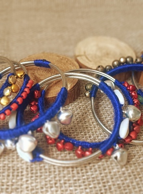 谜篱原创小众特色民族风设计纯手工缠线铃铛手镯