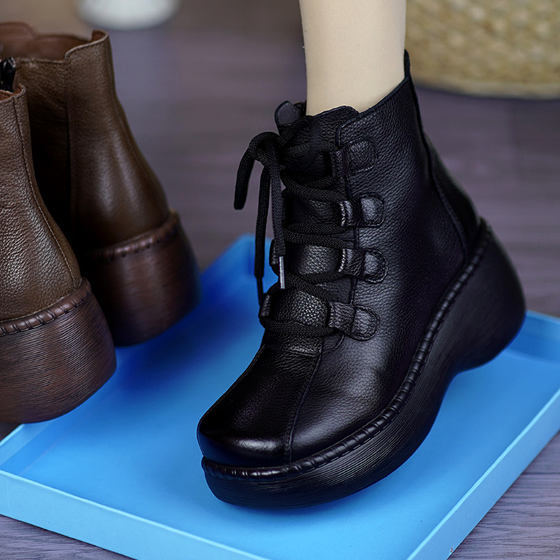 头层牛皮时尚百搭松糕厚底马丁靴