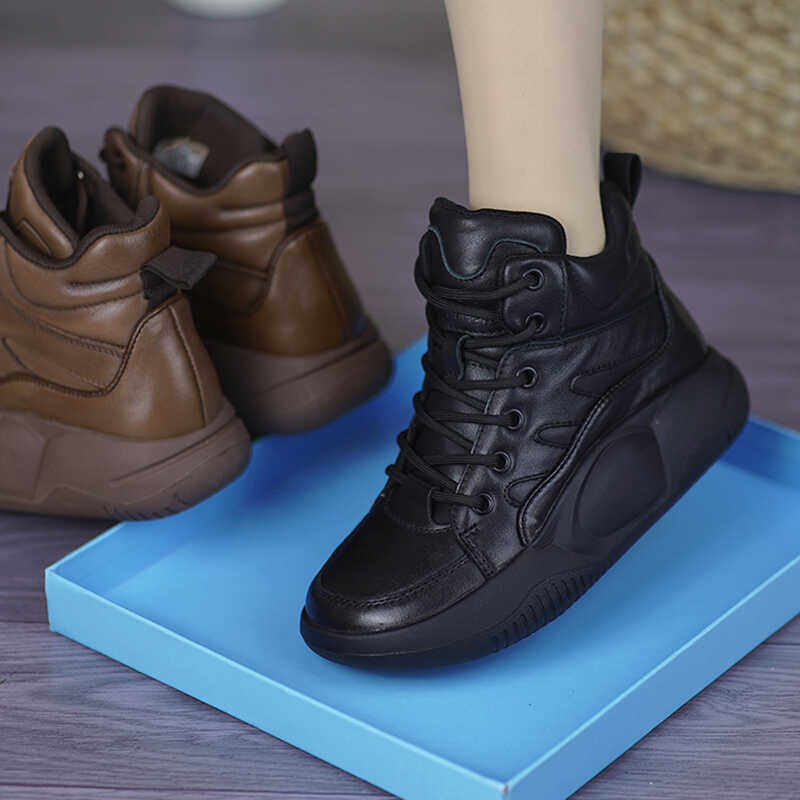 复古真皮高帮马丁靴女秋冬新款松糕厚底增高休闲运动鞋加绒短靴,女鞋,高帮鞋,淘宝优惠券,粉丝福利购,淘宝优惠卷