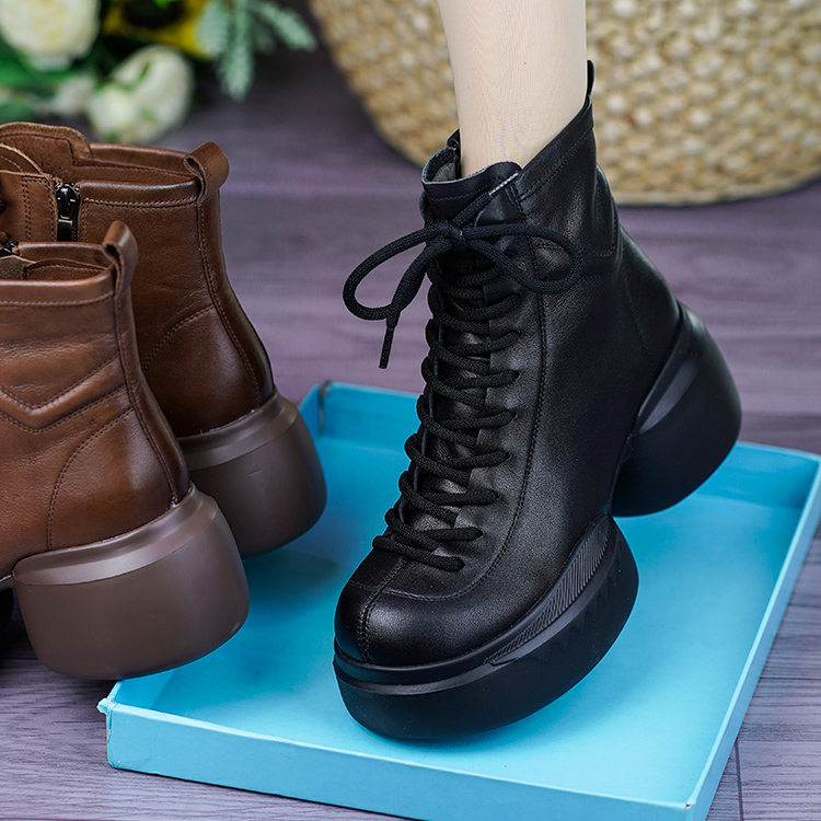 真皮松糕厚底增高显瘦加绒马丁靴