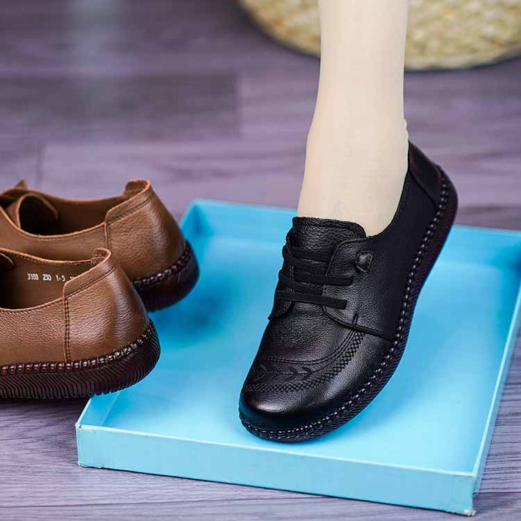 头层牛皮平底软底软面牛筋底单鞋