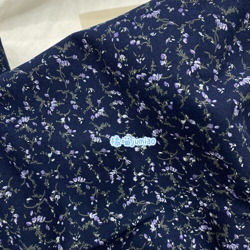 橘喵jumiao藏青紫花全棉磨毛面料法式复古紫藤小花手工发圈娃衣秋