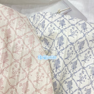 橘喵jumiao 法式复古蝴蝶结碎花提花全棉布料手工diy手帐桌布发圈