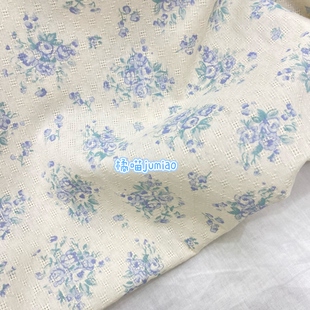 橘喵jumiao蓝调碎花肌理棉面料法式田园风上衣裙装服装手帐发圈布