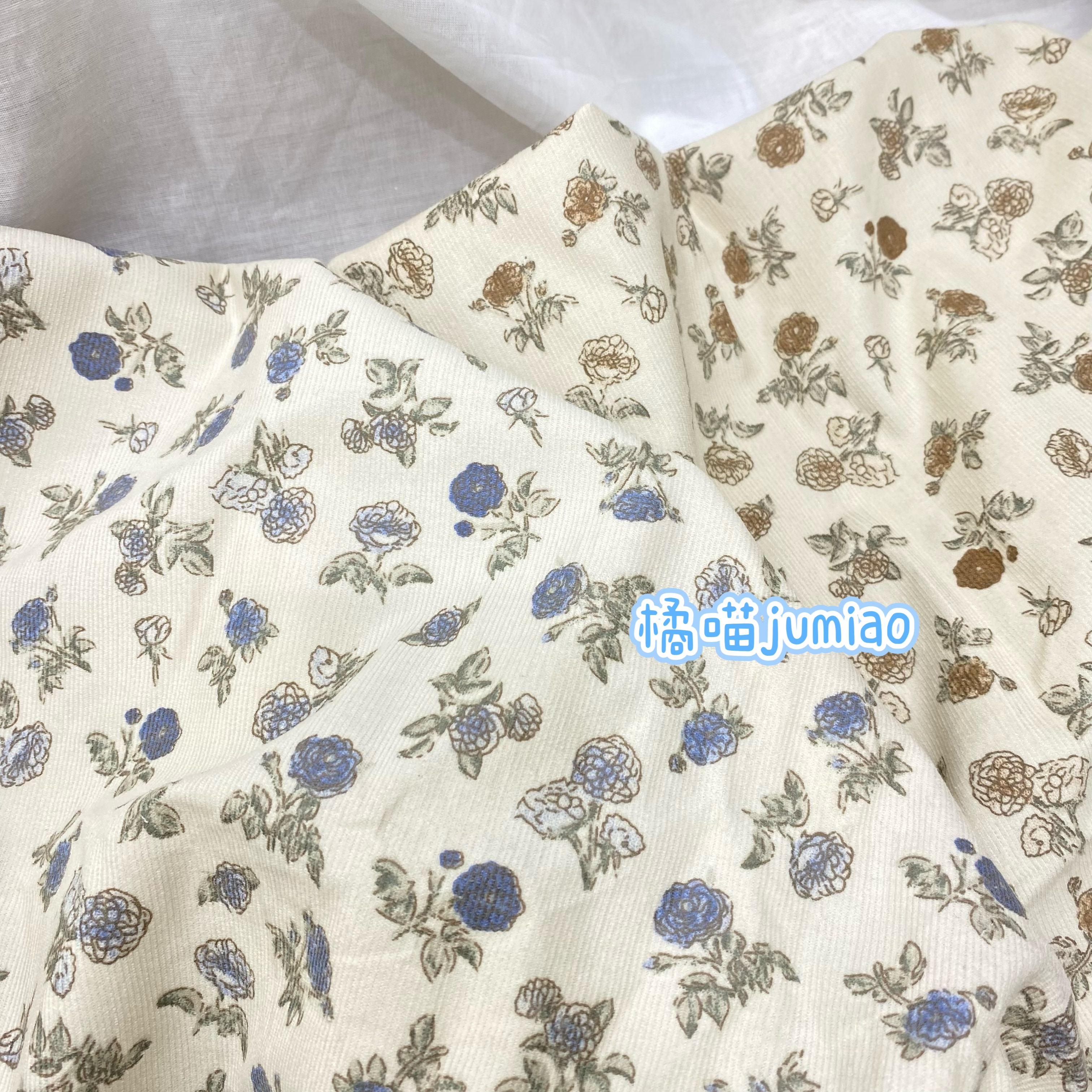 橘喵jumiao复古碎花21坑条全棉灯芯绒花布秋冬羽绒服面布手工发圈