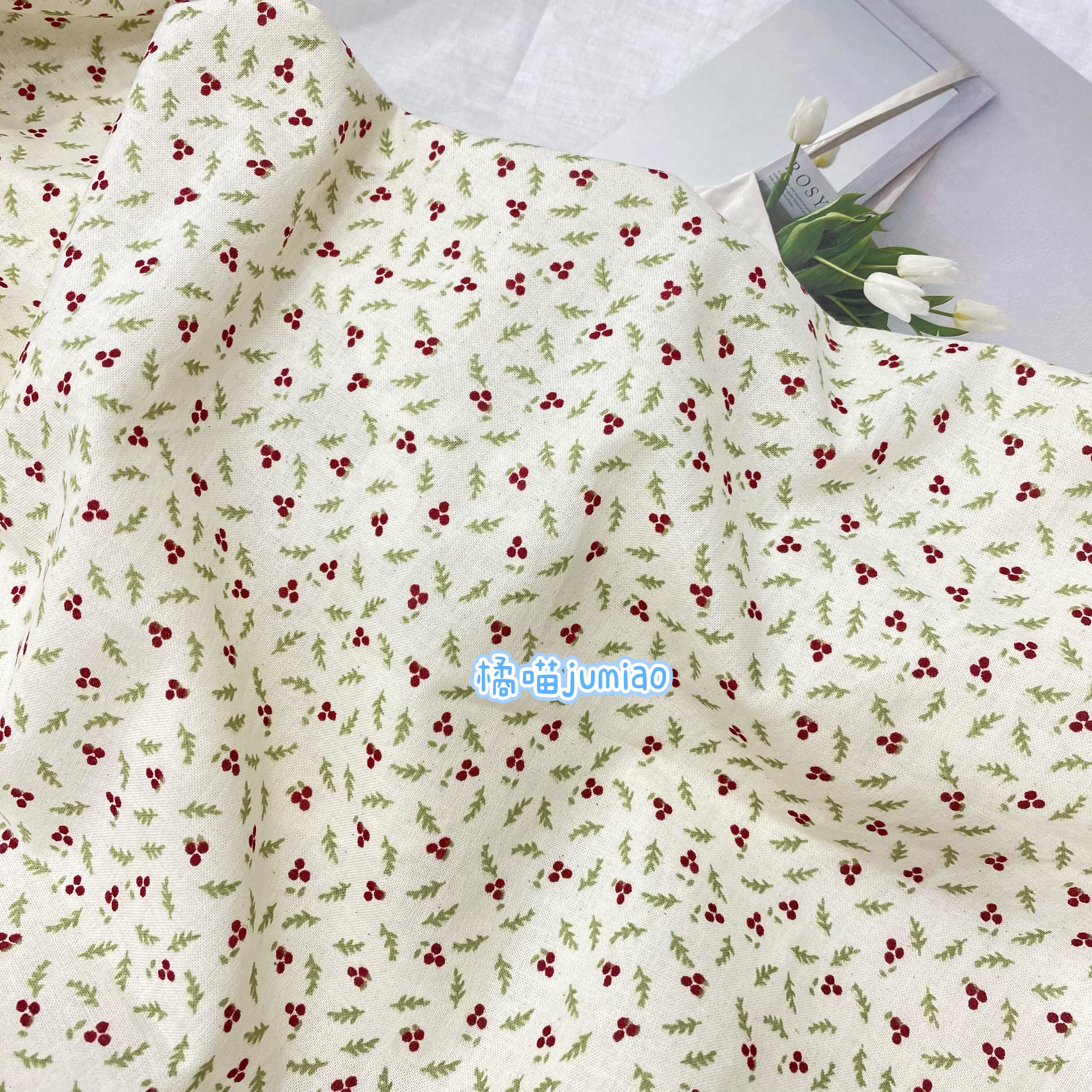 橘喵jumiao田园红果碎花仿麻感春夏透气服装手工diy碎花发圈面料,居家布艺,海绵垫/布料/面料/手工diy,淘宝优惠券,粉丝福利购,淘宝优惠卷