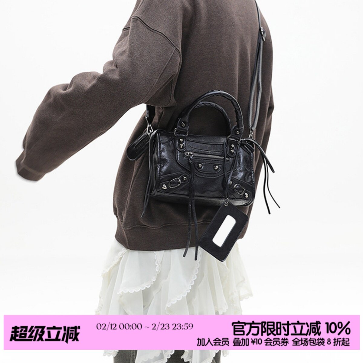 简着 /巴黎复古机车辣妹铆钉迷你小方包 高级感包包女手提斜挎包