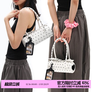 白色漆皮圆筒包手提腋下包撞色卡套 爱心波点系列 简着25SS 原创