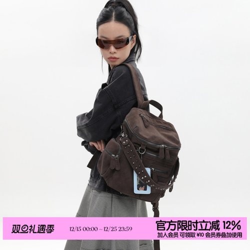 简着麂皮绒旅游通勤双肩包