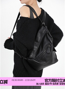 简着 /复古机车辣妹双肩包软皮大容量多功能可调节单肩斜挎包女