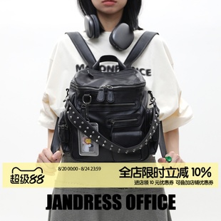 原创 简着 小号里斯林肯高级黑多口袋辣妹铆钉机车Y2K单肩双肩包