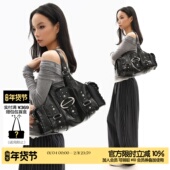 简着25AW 潮酷辣妹单肩包 黑色蛇皮纹铆钉腋下机车包 原创 重工款