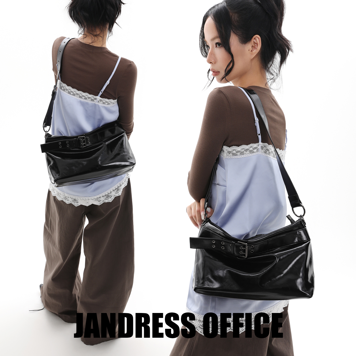 简着小号穆肯斯黑色皮带扣托特包