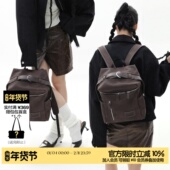 卡诺深棕双肩包 简着 原创 轻便撞色皮带扣通勤大容量电脑包背包