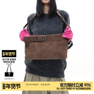 简着 /原创小号穆肯斯麂皮棕皮带通勤大容量单肩斜挎托特包hobo包