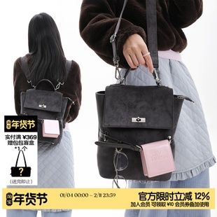 简着26SS 原创 鲁拉尼尼英伦黑灰麂皮学院撞色背包双肩包斜挎通勤