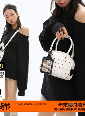简着25SS 原创 爱心波点系列 白色漆皮波士顿手提斜挎小方包撞色