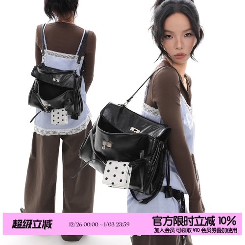 简着25AW 原创 黑色波点 凯里尼尼双肩背包腋下斜挎3用凯莉公文包