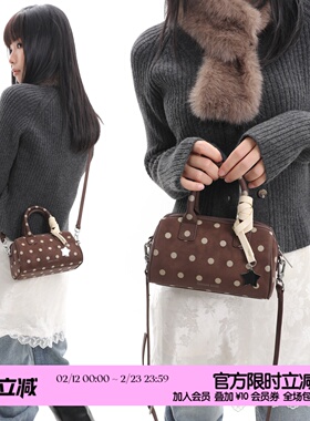 简着26SS 原创 帕米尼 星星挂饰棕色波点波士顿手拎包斜挎小包包