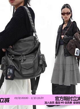 简着 /原创 五色 里斯林肯 多口袋拉链辣妹铆钉机车Y2K单肩双肩包