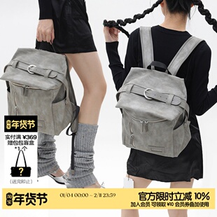 简着 /原创 卡诺灰绿双肩包 轻便撞色皮带扣通勤大容量电脑包背包