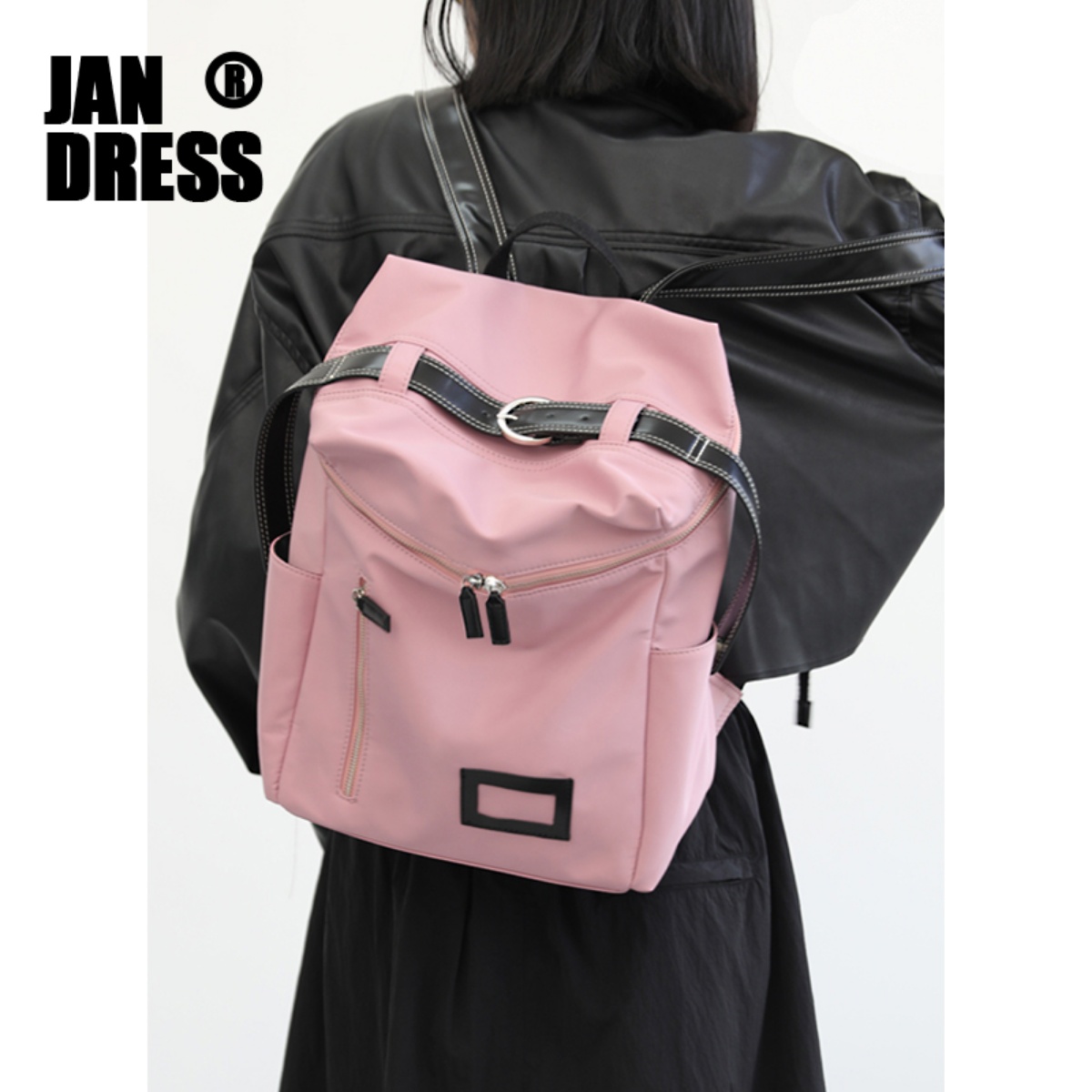 简着®轻量感皮带扣双肩包尼龙粉