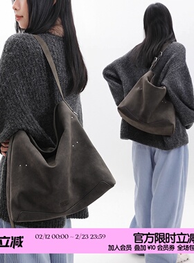 简着26SS新品原创佐尔马灰褐米钉装饰hobo包通勤托特包斜挎单肩包