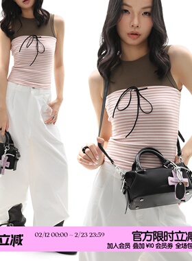 简着25AW 原创 黑色 moni十字架 波士顿斜挎小包包手提包