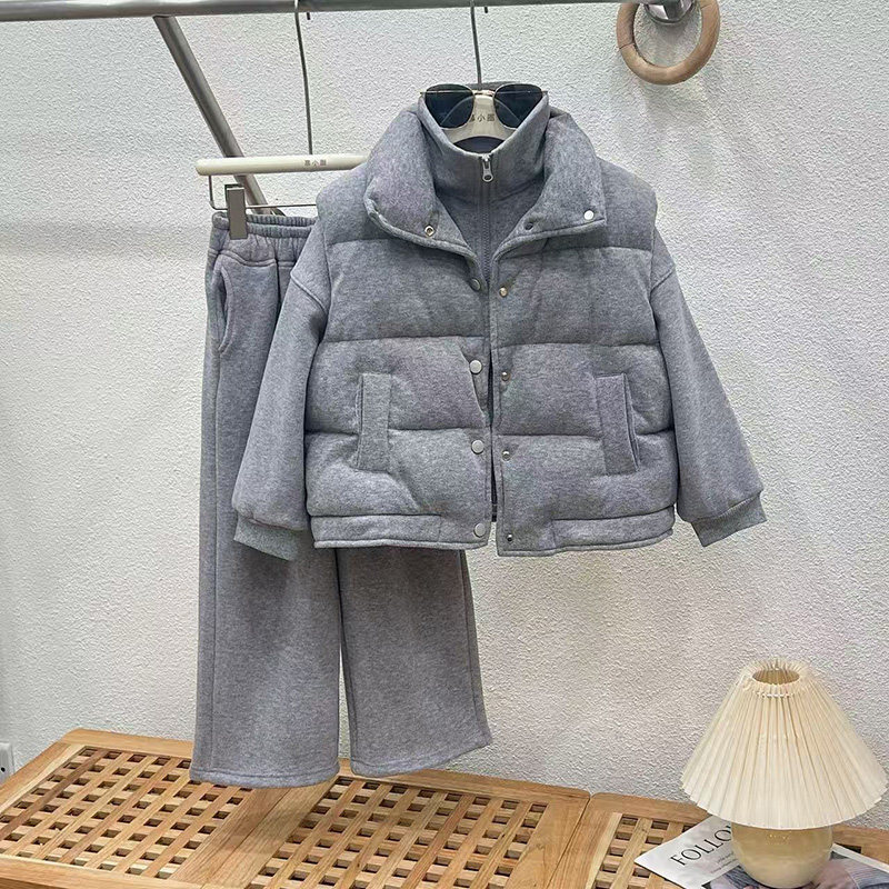 女童马甲套装秋冬款2025新款女孩大童洋气加绒儿童冬季网红三件套