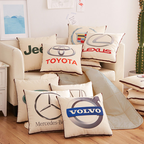亚麻汽车抱枕被子两用车载车用