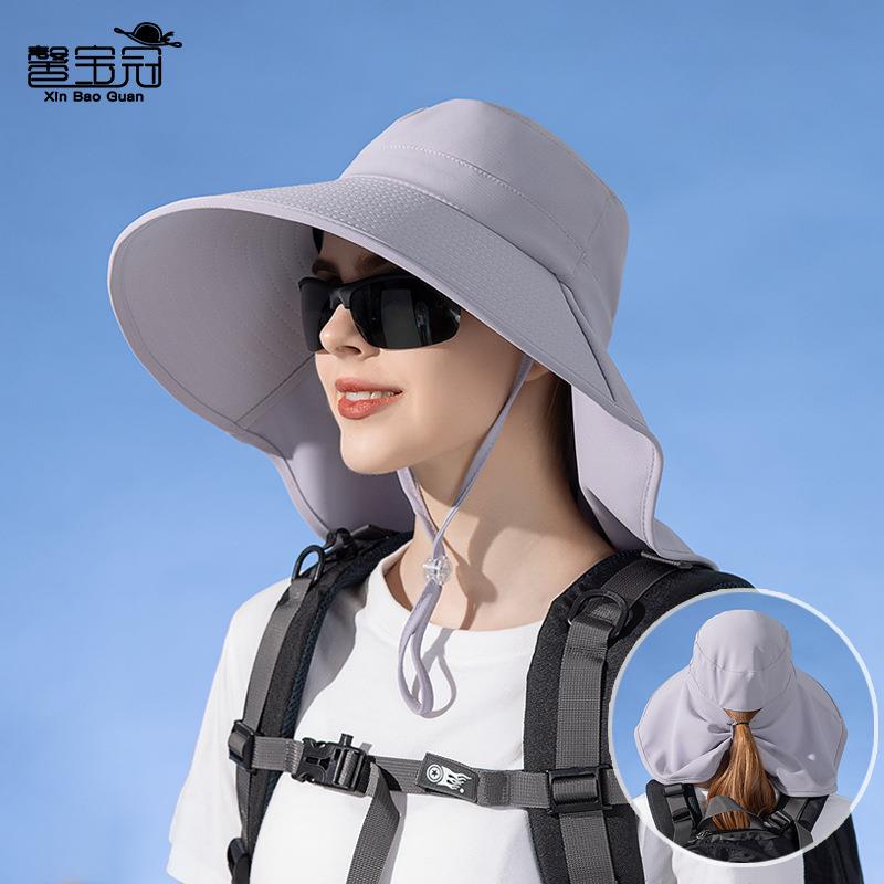 披肩欧美渔夫帽户外帽子马尾女8112帽夏季太阳帽孔大檐时尚防晒带