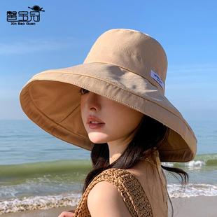 大檐百搭顯夏季 太陽帽子女漁夫帽小臉海邊 韓版 遮陽帽防曬度假時尚