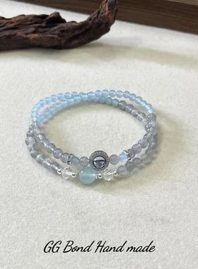 情绪月光】众小初霁灰双圈海蓝宝舒缓手链闺蜜设计古风手串【女款