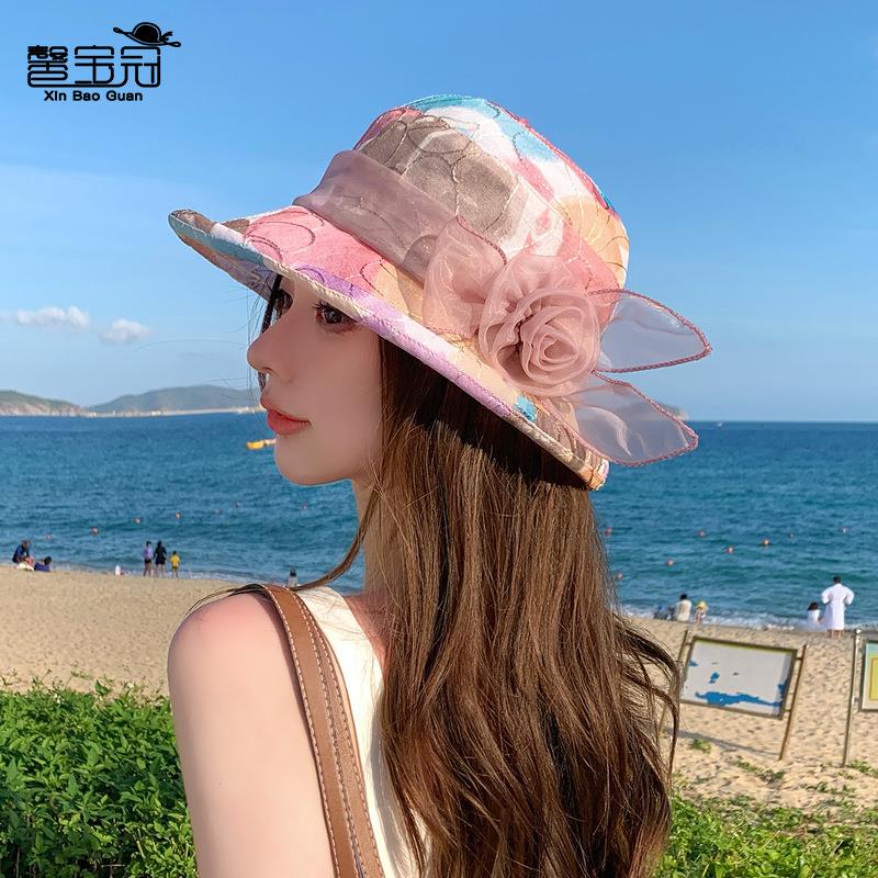 8440夏季透气帽子防晒妈妈女帽渔夫帽遮阳时尚盆帽潮户外防晒百搭