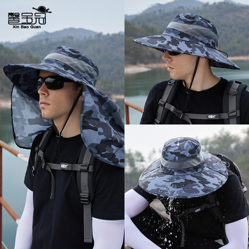 钓鱼9208遮阳帽男士夏天帽大檐迷彩渔夫帽防水太阳帽速干户外防晒
