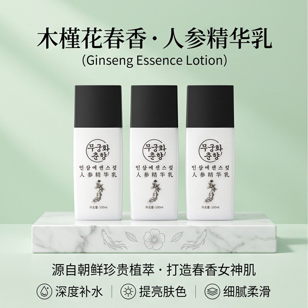 【超值特惠】木槿花春香人参精华乳液玫瑰乳液100元三瓶旅游特产