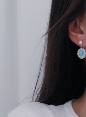 【LH】天然珍珠耳钉14k注金精工仿绿松石耳环高品质防过敏耳饰