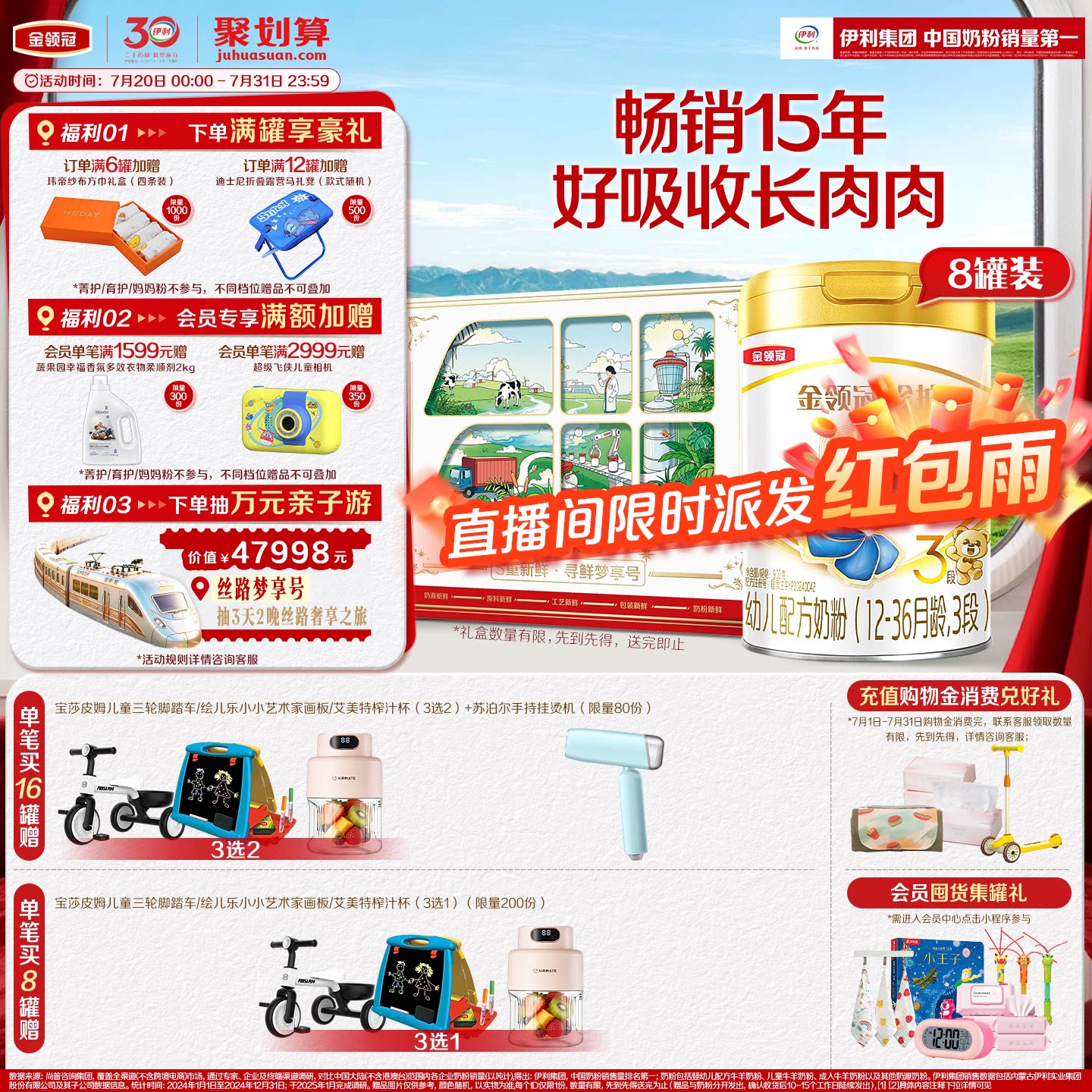 【HMO乳源专利】伊利金领冠珍护3段12-36个月婴幼儿奶粉900g*8罐
