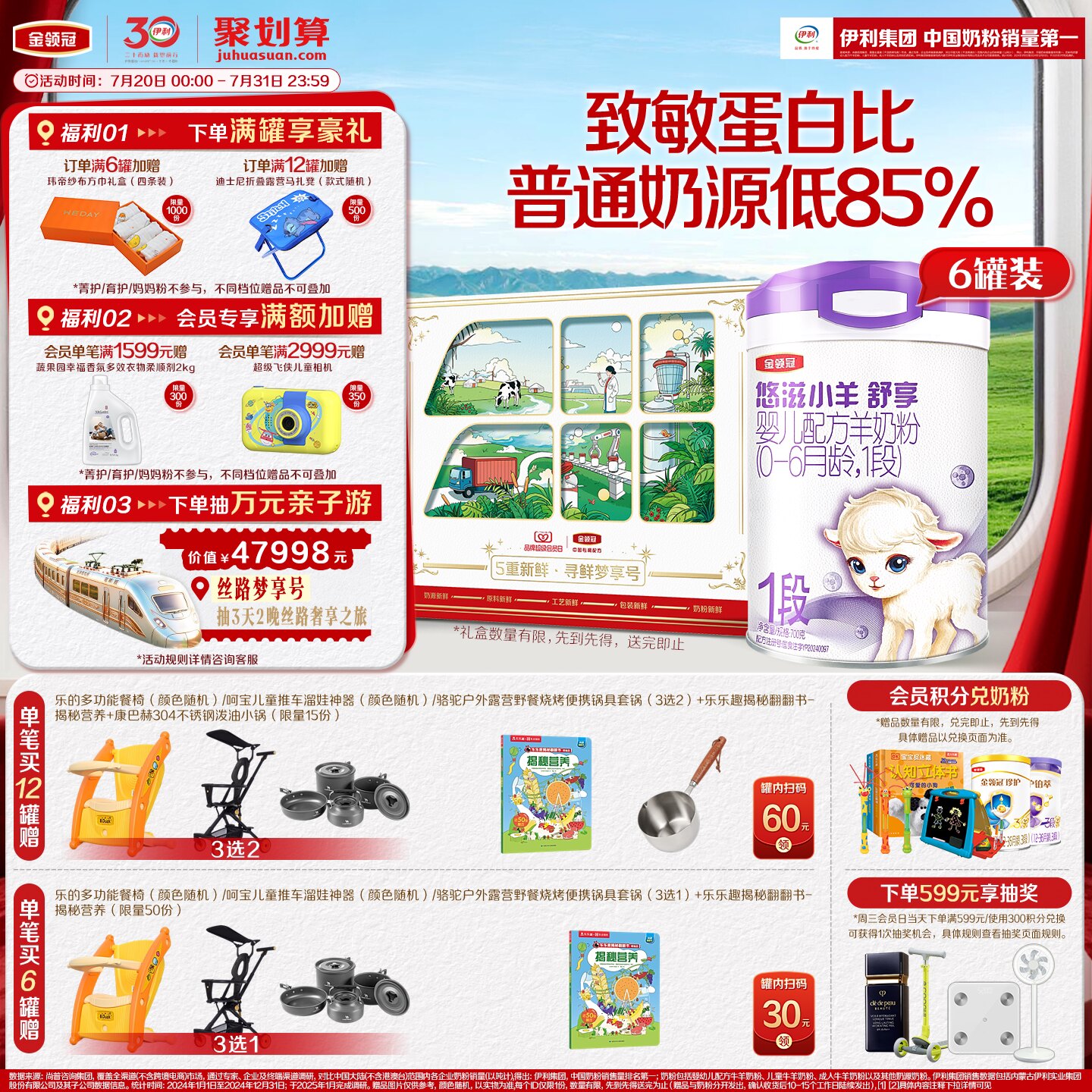 伊利金领冠悠滋小羊舒享1段低敏好吸收700g*6罐装新生婴儿羊奶粉