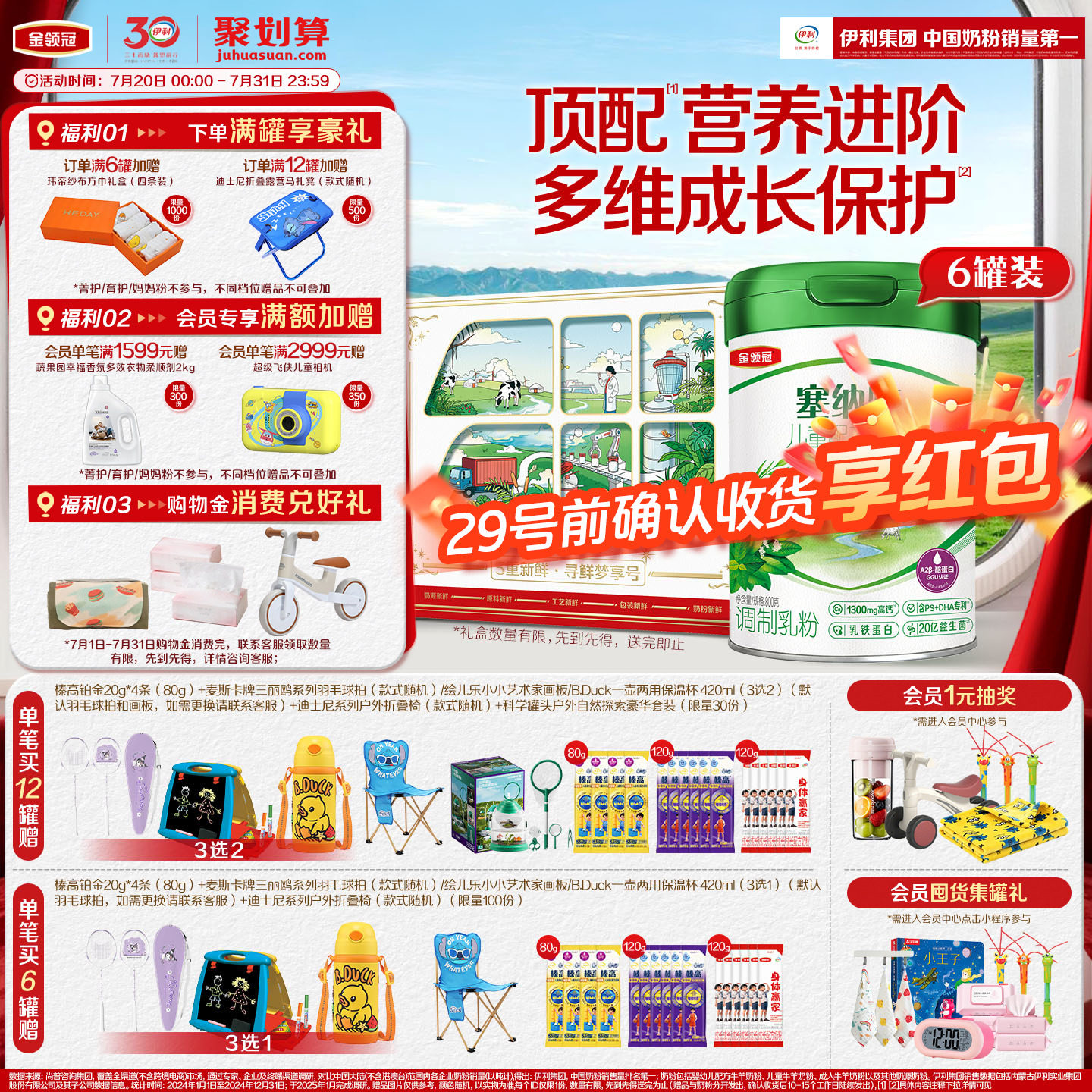 伊利金领冠塞纳牧4段800g*6箱装官方正品营养3-6岁儿童配方牛奶粉