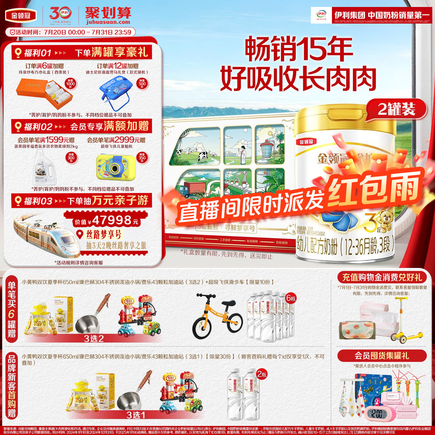 【新鲜】伊利金领冠珍护3段1-3岁婴幼儿奶粉HMO乳源专利900g*2罐