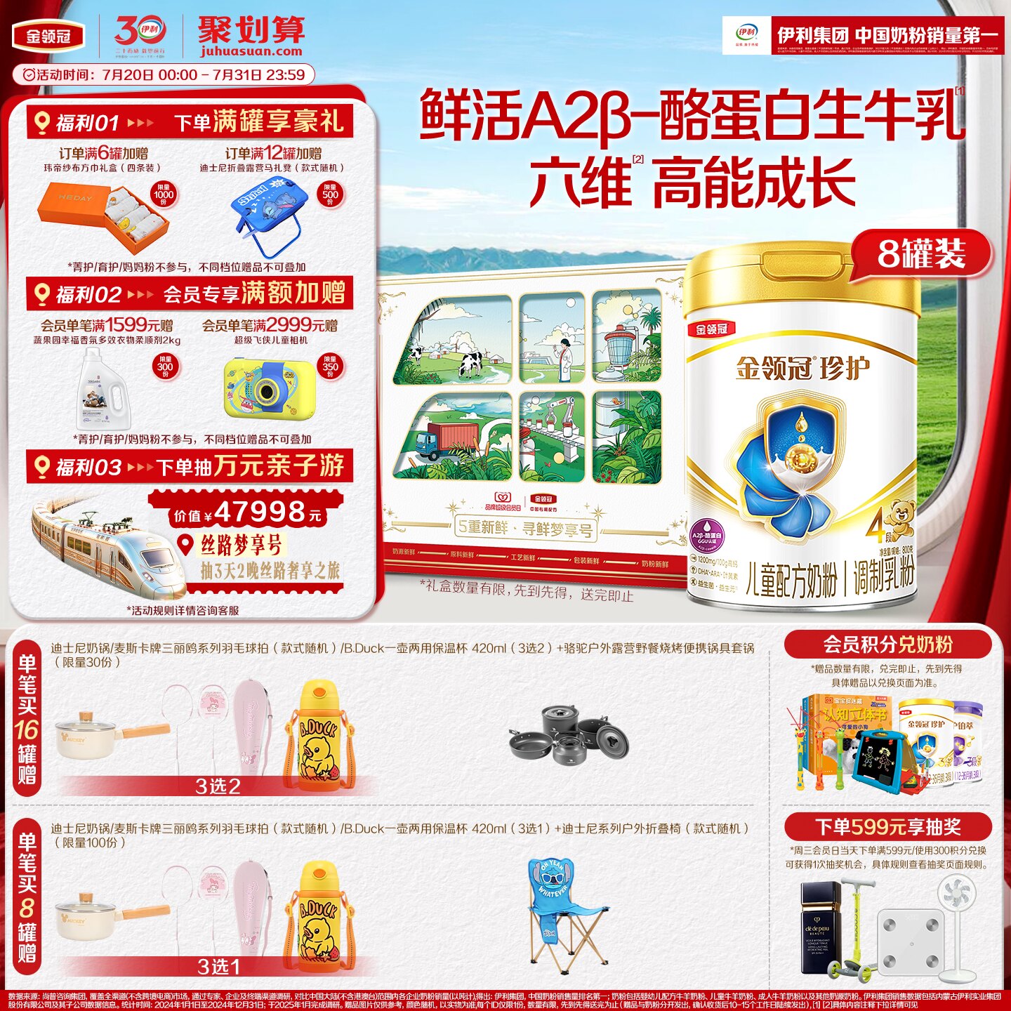 伊利金领冠珍护4段3-6岁儿童成长A2&beta;-酪蛋白配方奶粉800g*8
