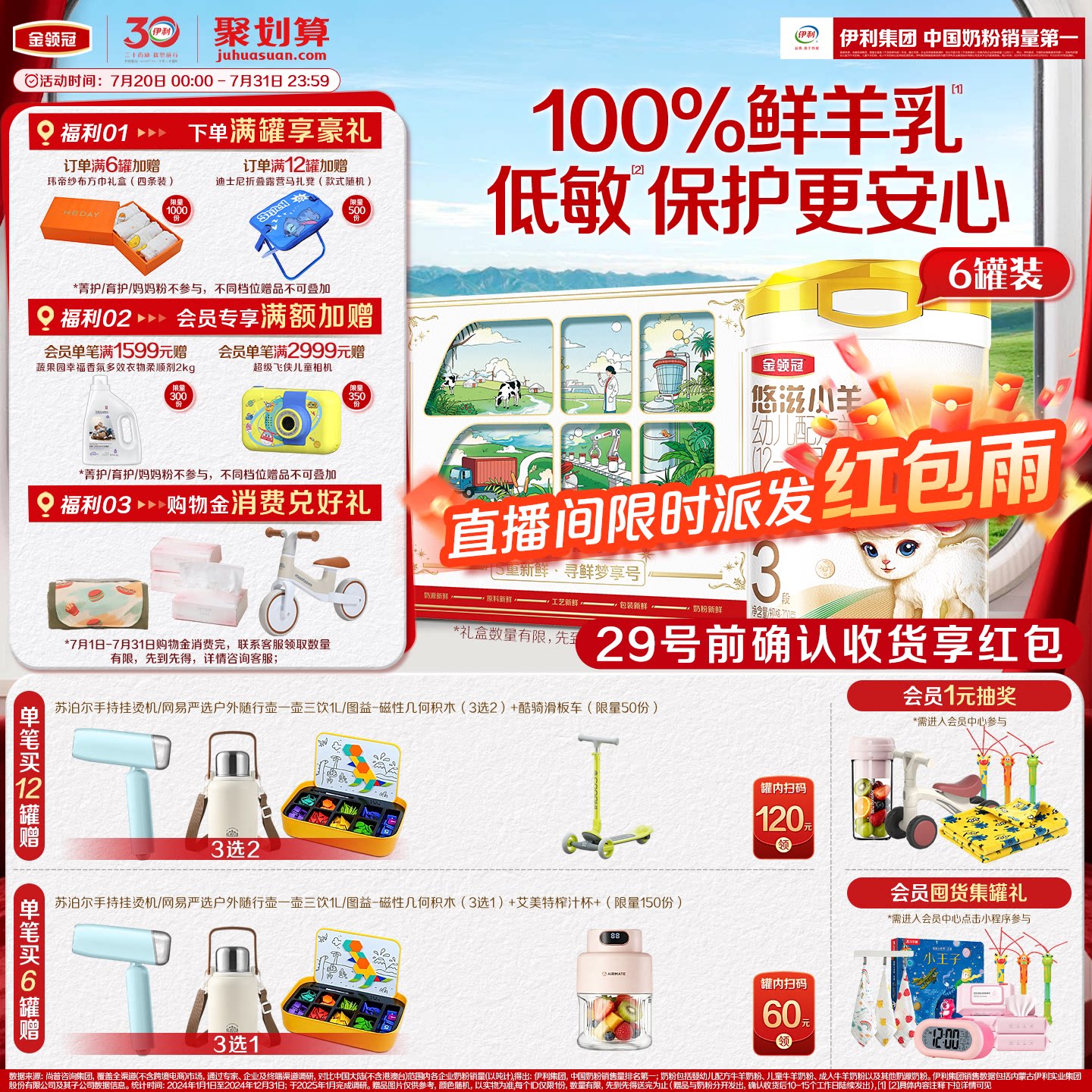 【官方正品】伊利金领冠悠滋小羊3段好吸收700g*6罐婴幼儿羊奶粉