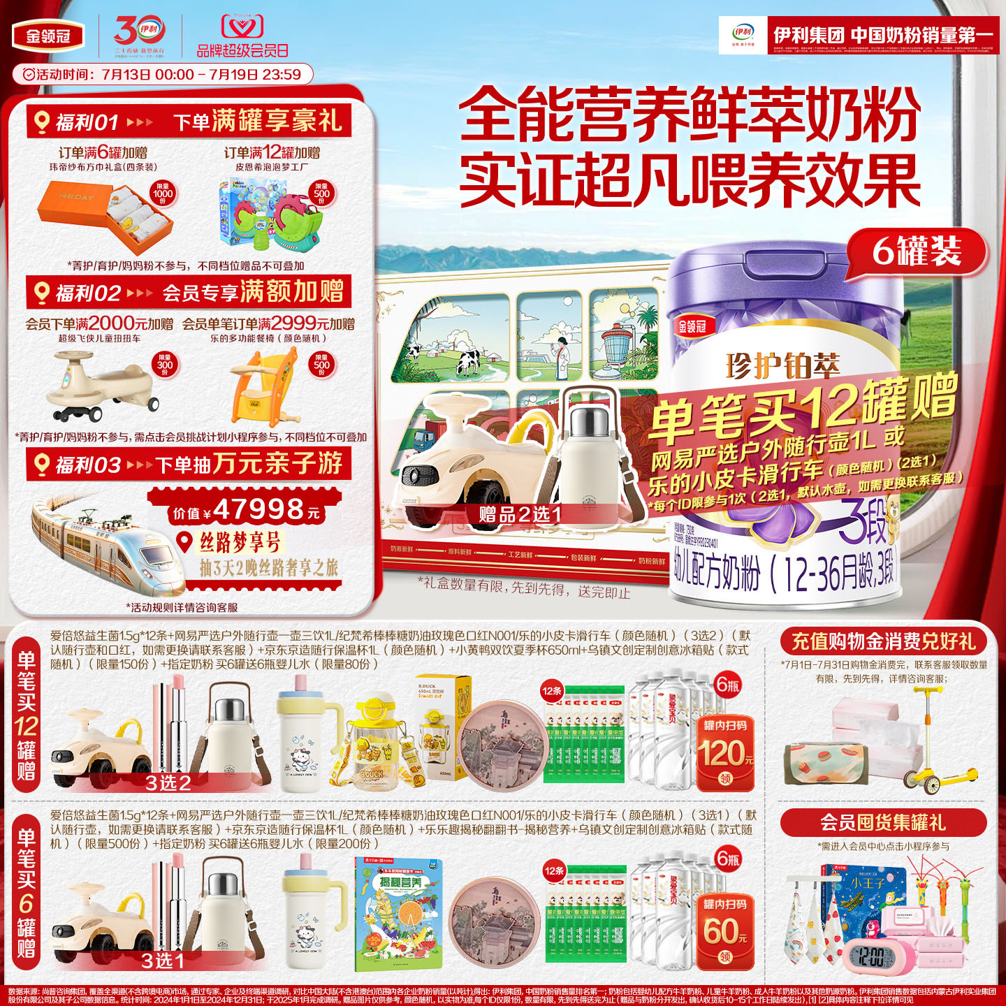 【官方正品】伊利金领冠珍护铂萃3段1-3岁750g箱婴幼儿牛奶粉新鲜