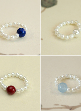 天然淡水珍珠白贝珠戒指小米珠女原创复古高级小众设计小清新礼物