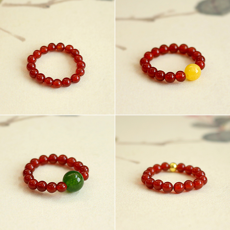 珍巧阁天然红玛瑙黄玉戒指