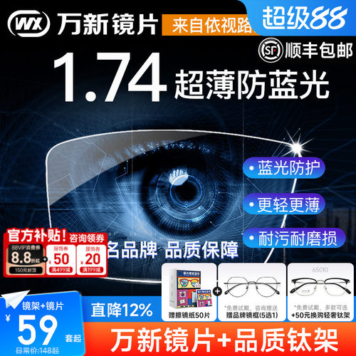 万新超薄高度防蓝光实体店镜片