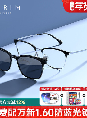 眉线半框磁吸近视墨镜派丽蒙可配度数眼镜偏光套镜大框男款96059