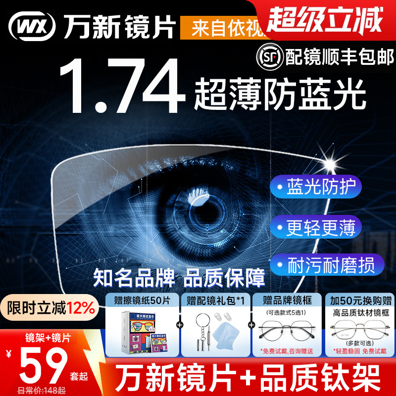 万新超薄高度防蓝光实体店镜片