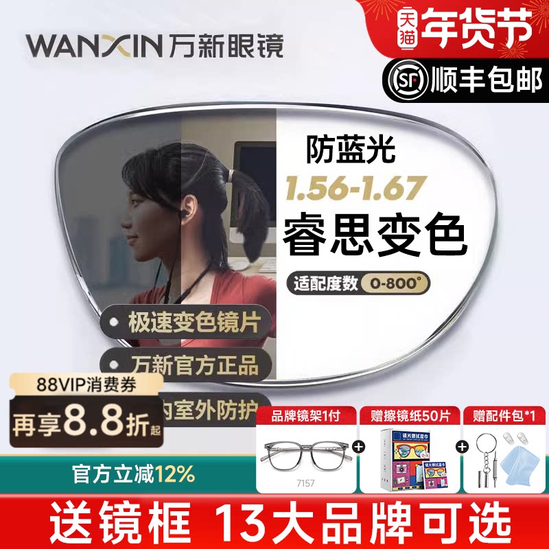 万新睿思变色防蓝光镜片近视遮阳智能变灰色男款防紫外线眼镜片女